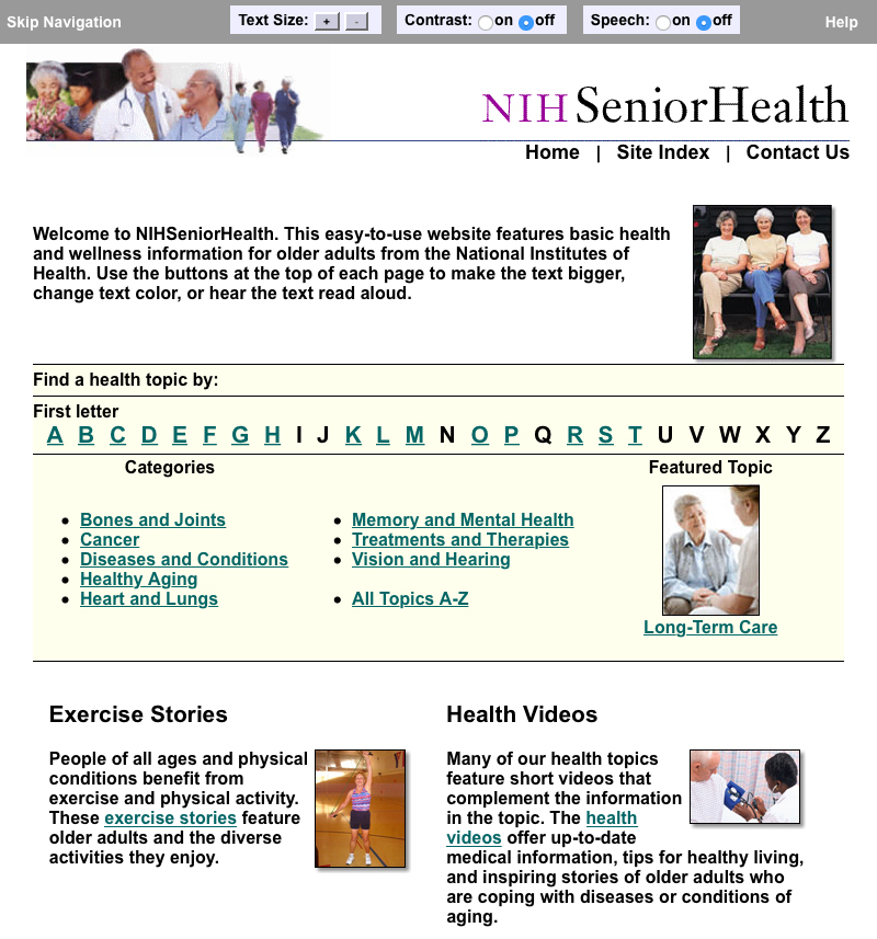 Screen capture of NIHSeniorHealth website.