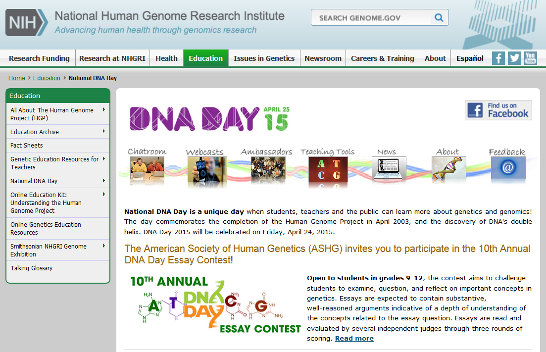 Screen capture of the homepage for the National DNA Day website.