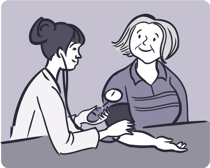 Illustration of a woman having her blood pressure checked.