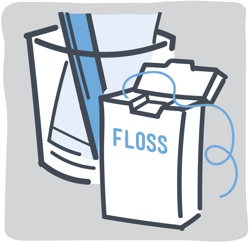 Illustration of a plastic box of dental floss.