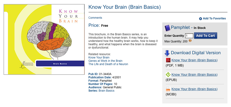 Screen capture of NIH’s Free eBooks on Health catalogue.