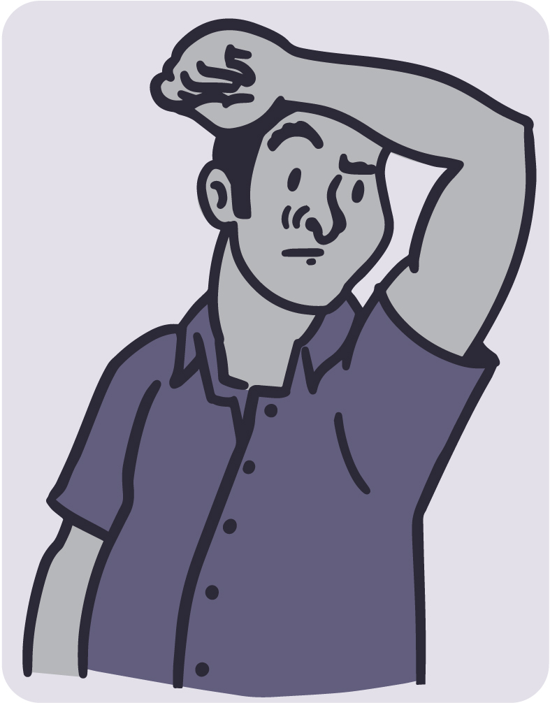 Illustration of a man smelling his armpit