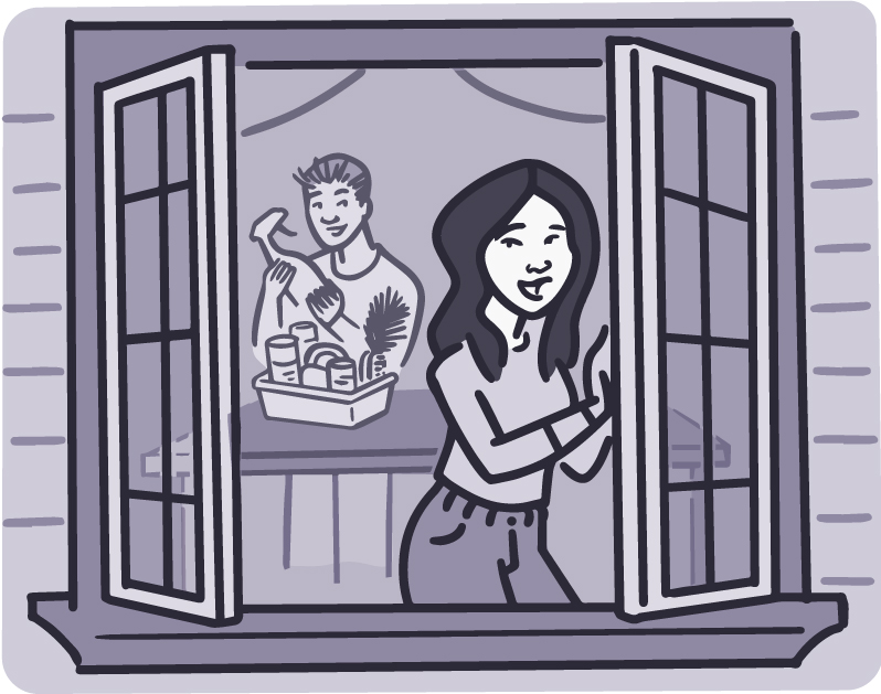 Illustration of a woman opening the window