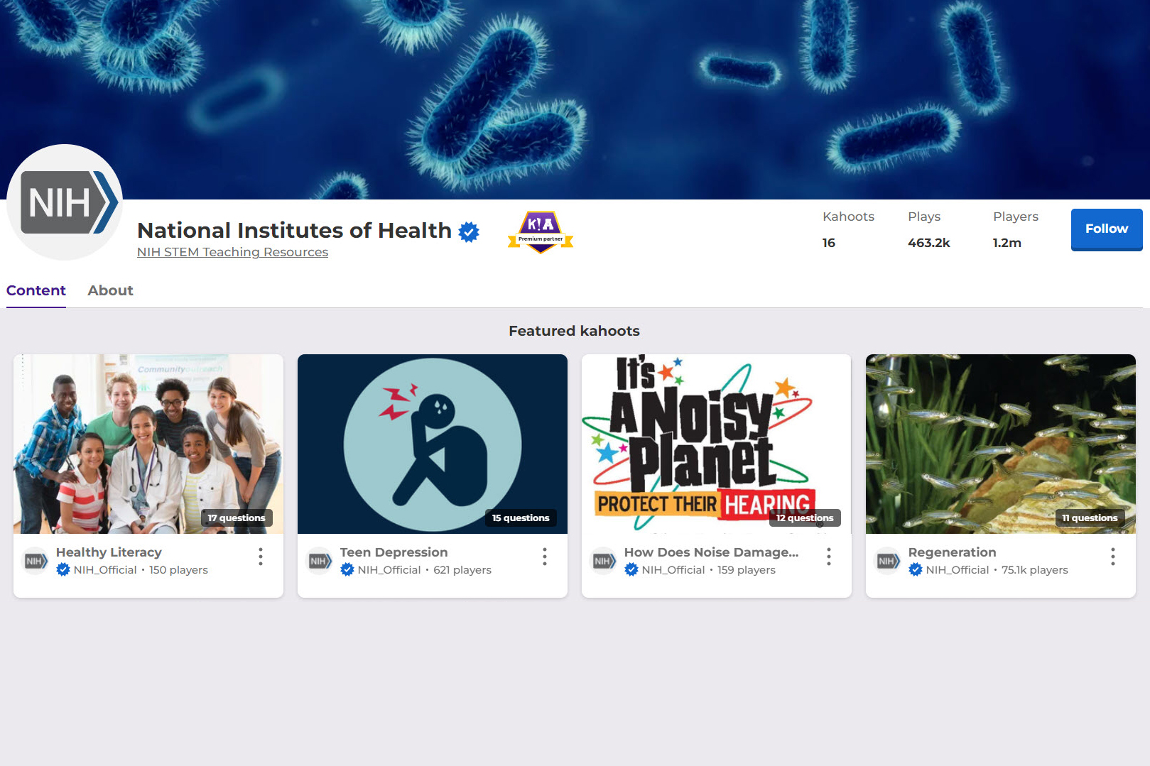 Screenshot of the NIH Interactive Quiz website.