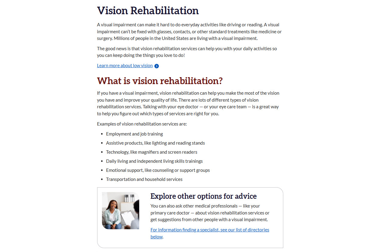 Screenshot of the Vision Rehabilitation website.