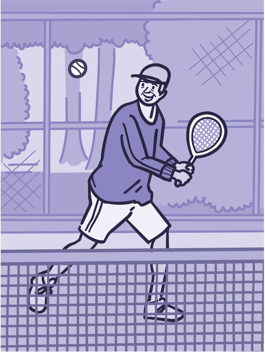 Illustration of a person playing tennis.