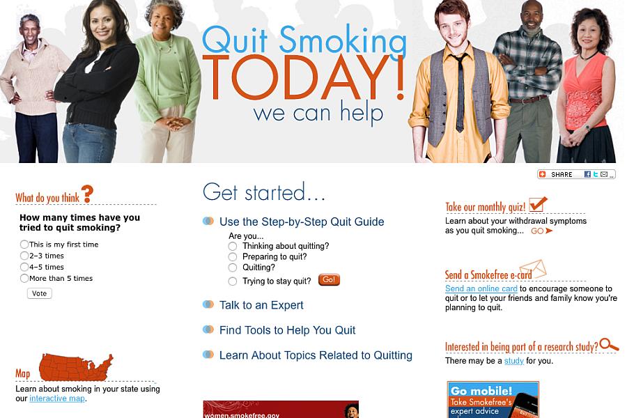 Screen capture of Smokefree.gov website.