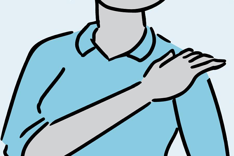 Illustration of a woman rubbing her own shoulder.