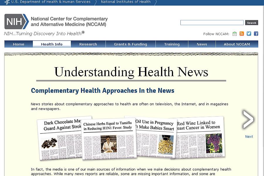 Screen capture of the homepage for the Understanding Health News website.