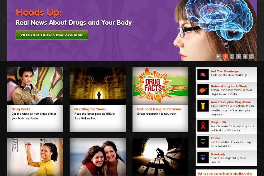 Screen capture of the homepage for the NIDA for Teens website.