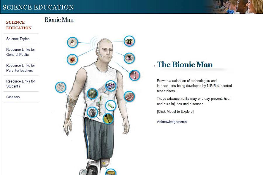 Screen capture of the homepage for the Bionic Man website.