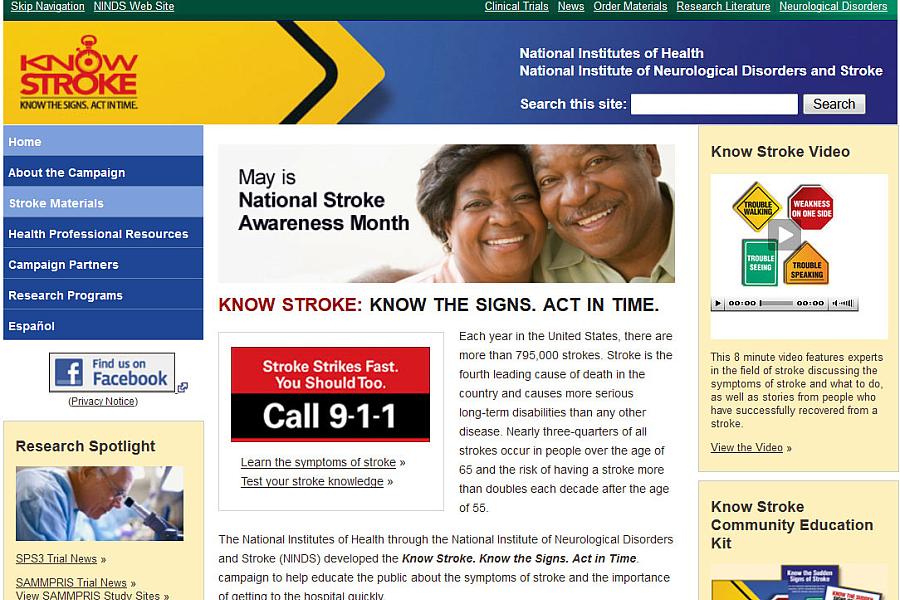 Screen capture of the homepage for the Know Stroke website.