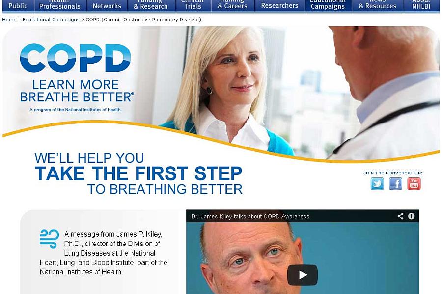 Screen capture of the homepage for the COPD: Learn More Breathe Better website.