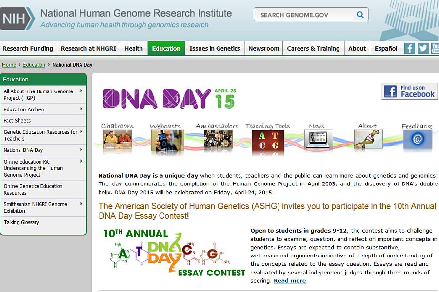 Screen capture of the homepage for the National DNA Day website.