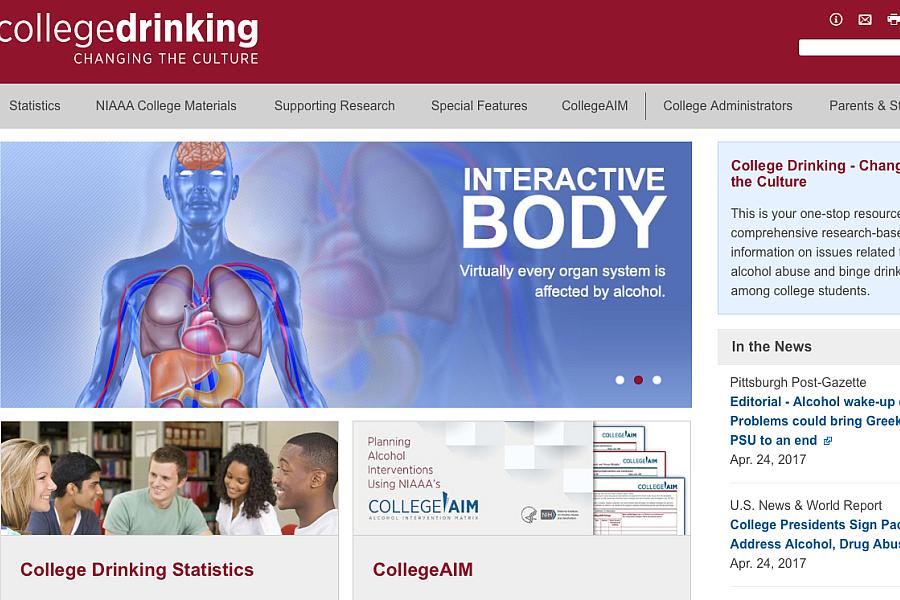 Screen capture of NIH’s College Drinking: Changing the Culture web page.