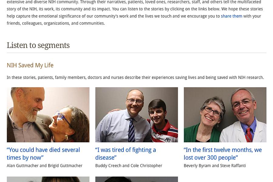 Screen capture of the web page for Voices of the NIH Community.