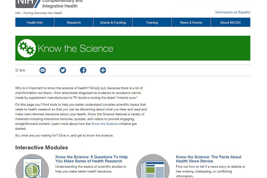 Screenshot of the Know the Science website