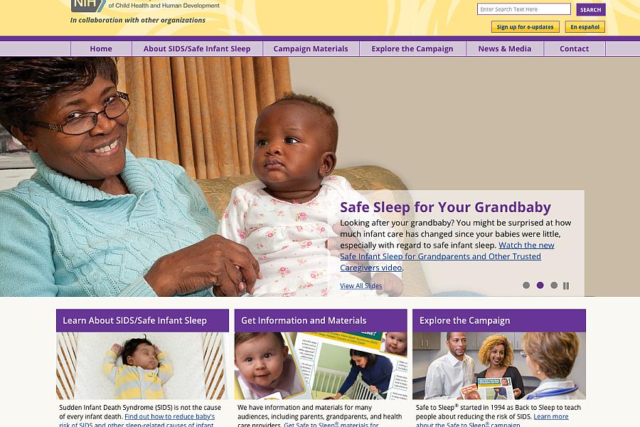 Screen capture of NIH’s Safe to Sleep website.