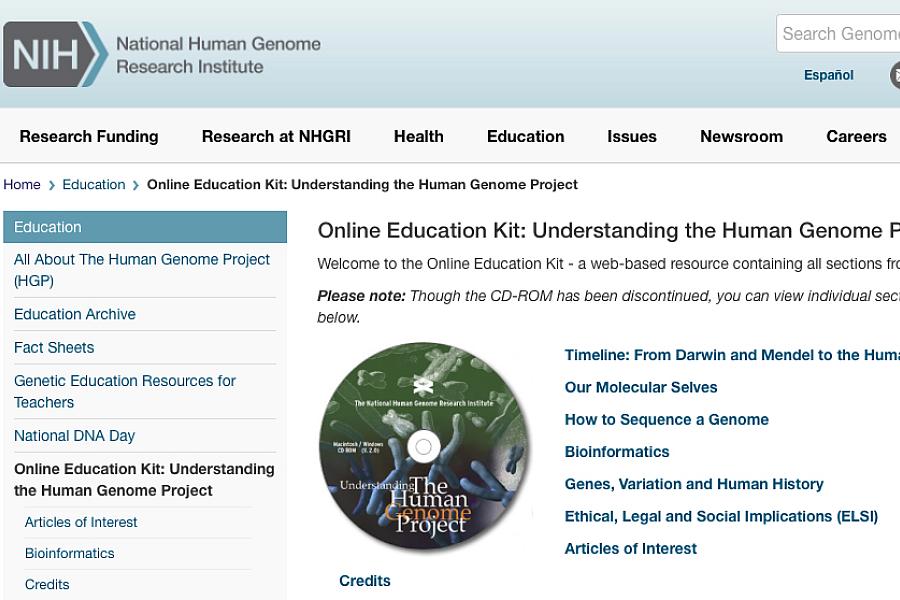 Screen capture of NIH’s Understanding the Human Genome Project website