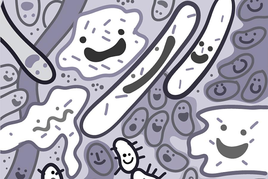 Illustration of a community of microbes