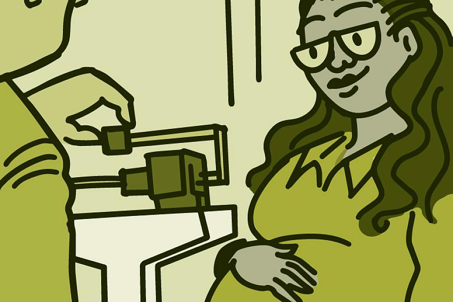 Illustration of a pregnant woman having her weight checked