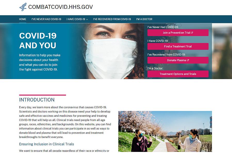 Screenshot of the Combat COVID website