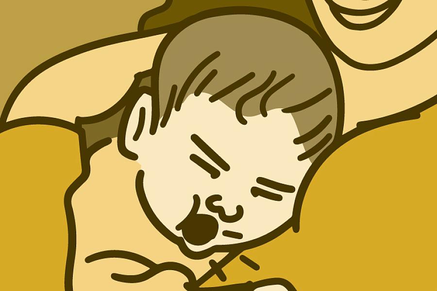 Illustration of a mother comforting her coughing baby