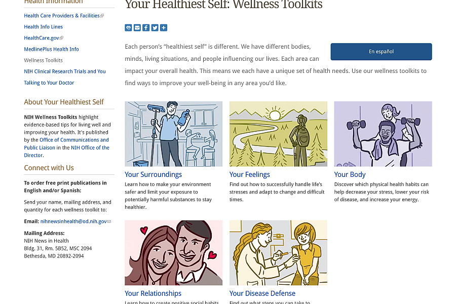 Screenshot of NIH’s Your Healthiest Self website